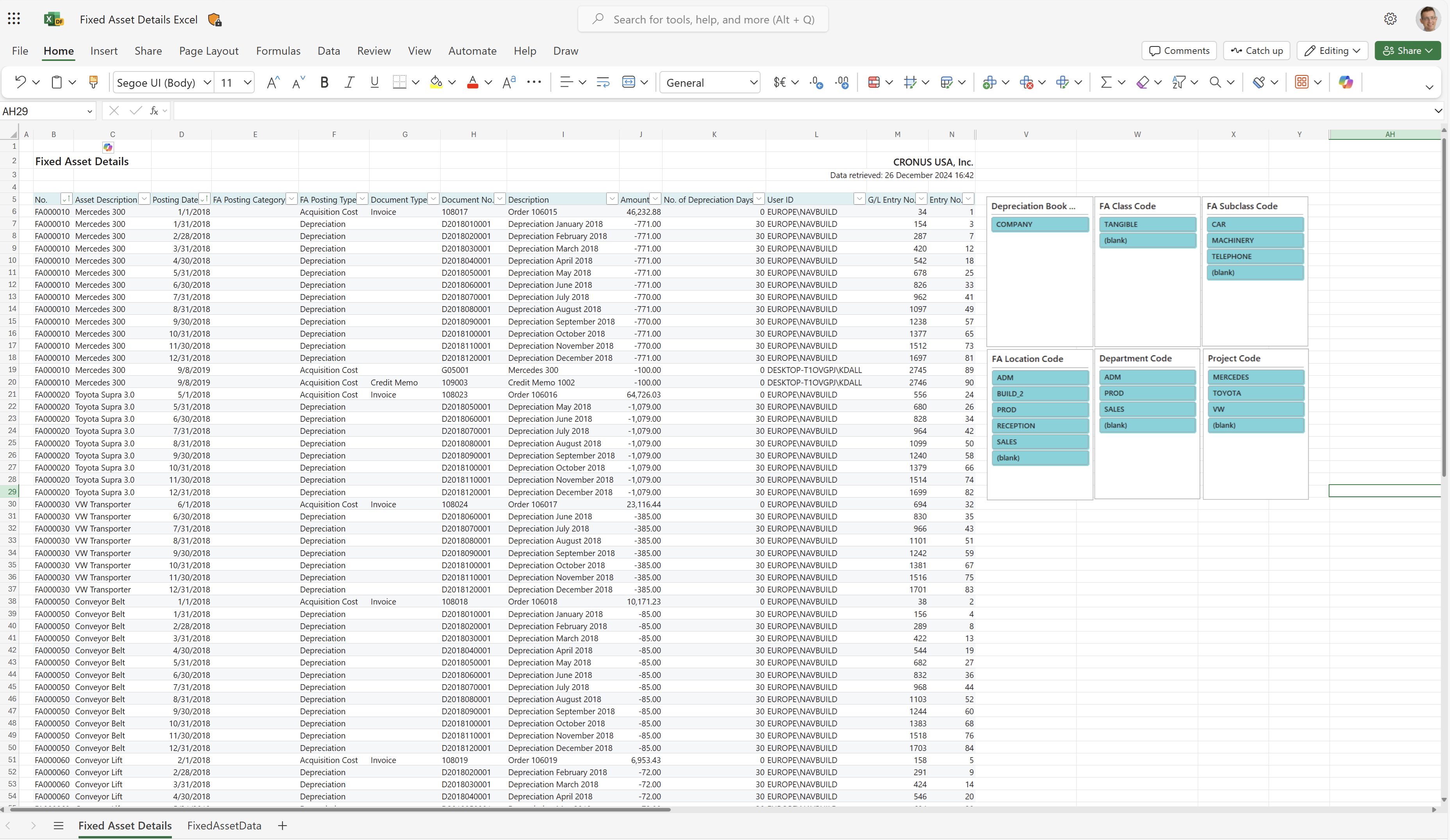 Screenshot of the Fixed Asset Details worksheet