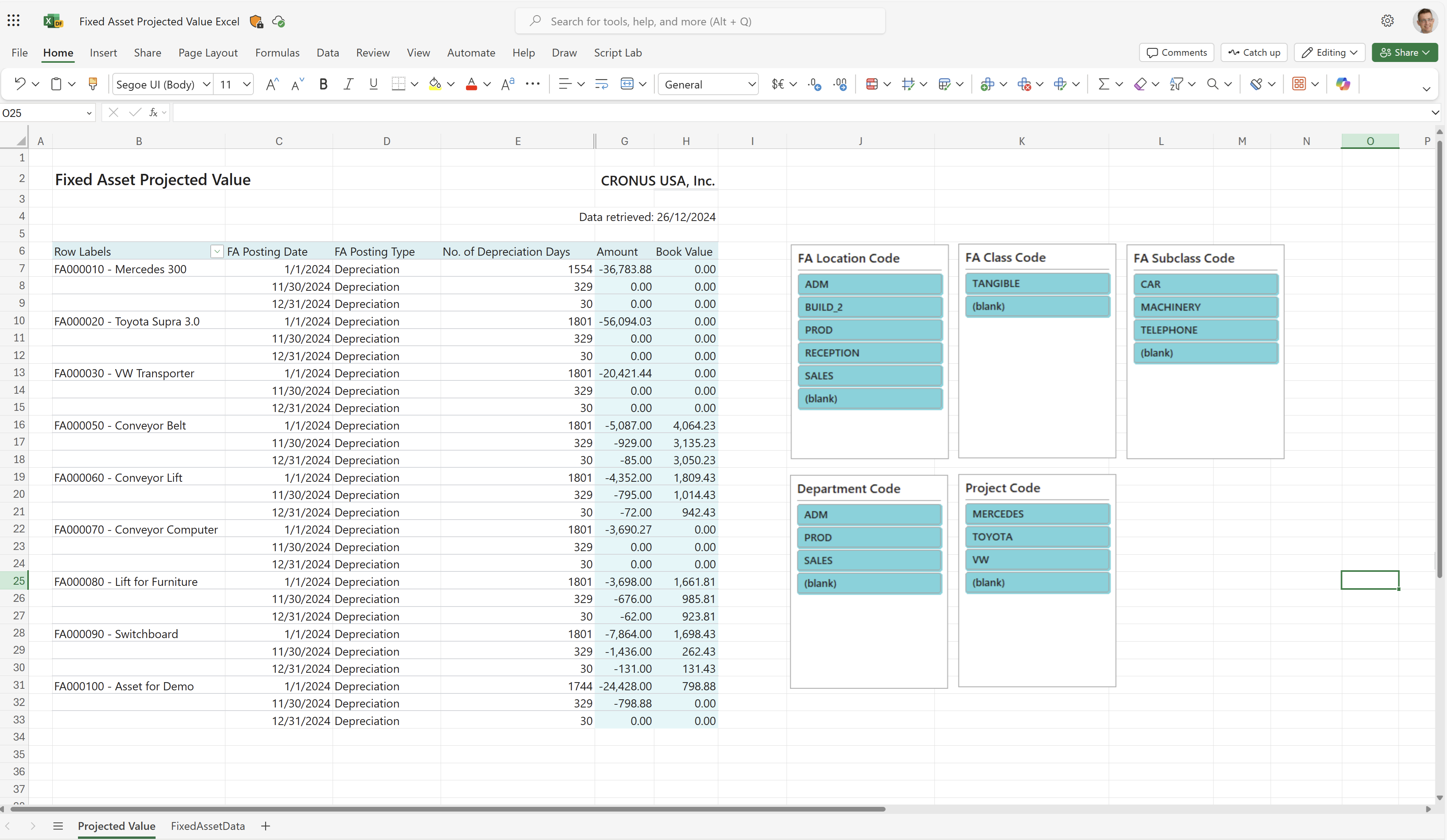 Screenshot of the Fixed Asset Details worksheet