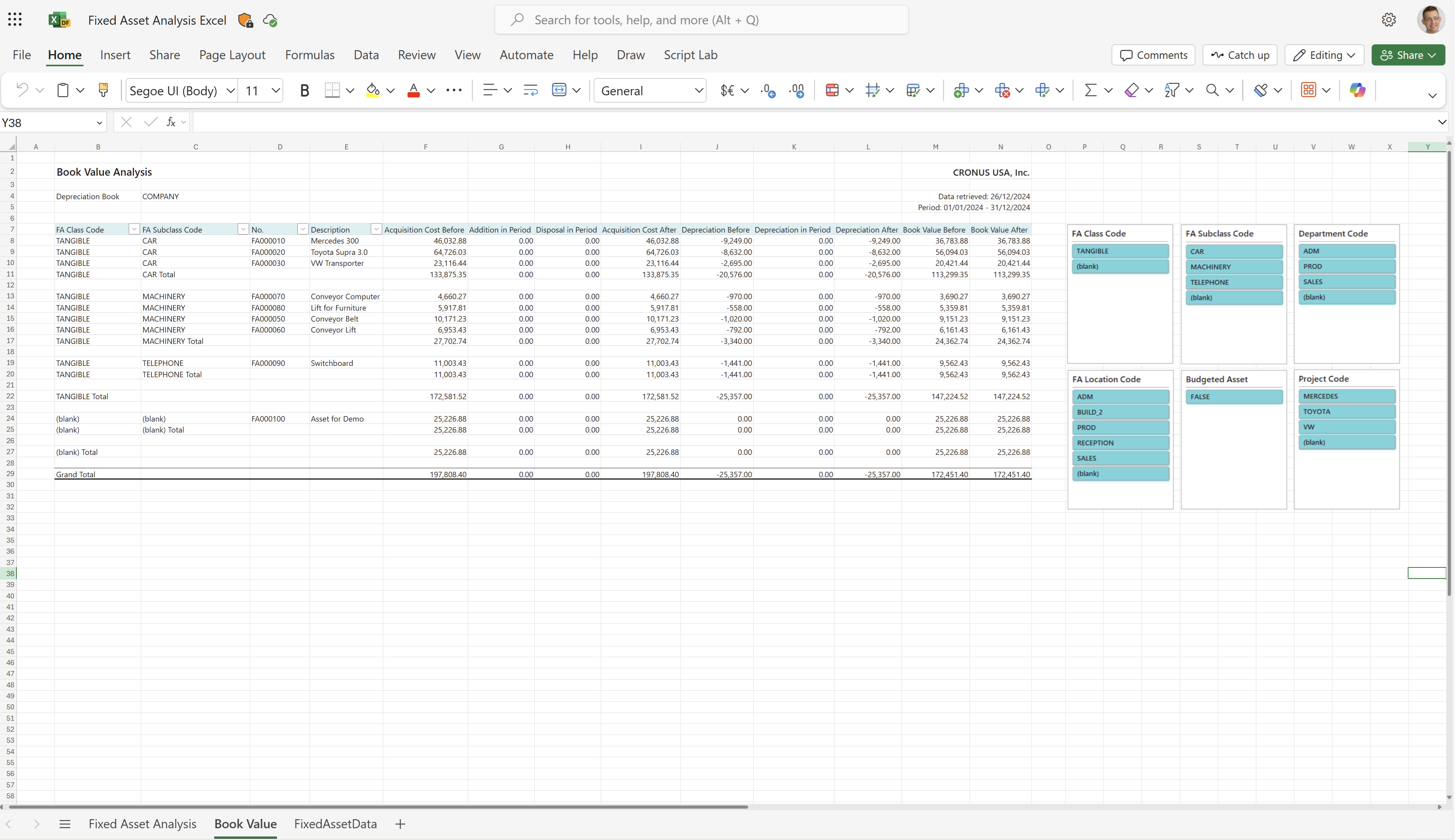 Screenshot of the Book Value worksheet