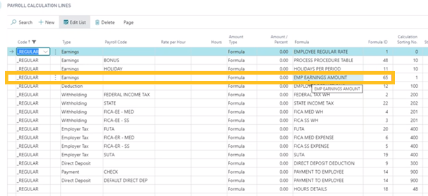 Employee earnings amount table