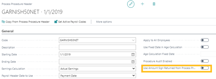 Use amount sign returned from process procedure