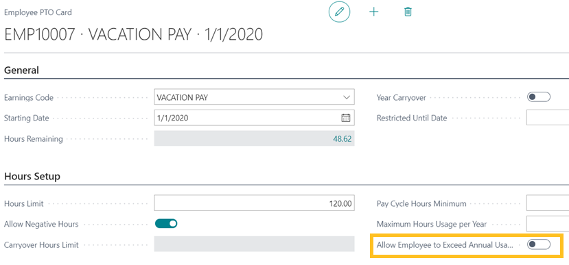 Allow Employee to Exceed annual usage hours maximum