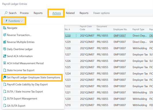 Set payroll ledger employee state exemptions