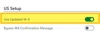 Payroll Setup page Use Updated W-4 field