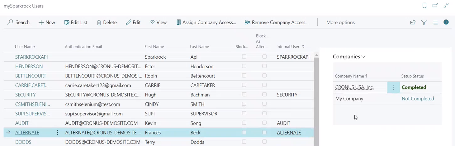 mySparkrock Users page Companies FactBox