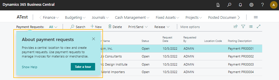 Payment Requests page Teaching Tour