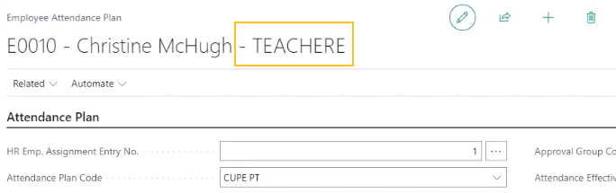 Employee Attendance Plan page position field