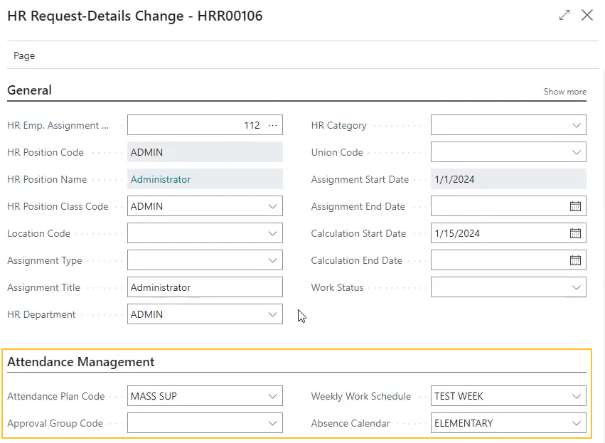 HR Request-Details Change page Attendance Management FastTab