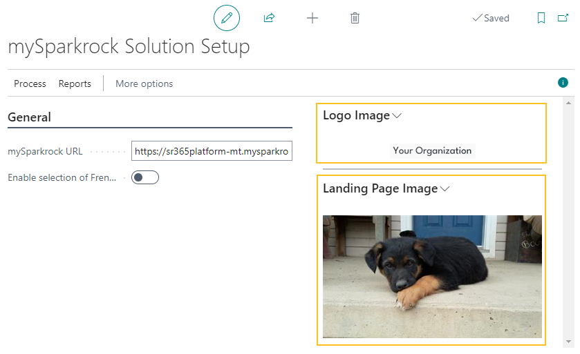 mySparkrock Solution Setup page Logo Image and Landing Page Image FactBoxes