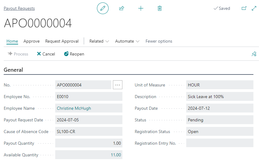 Payout Requests detail page