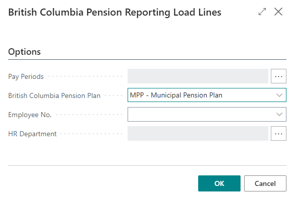 British Columbia Pension Reporting Load Lines page