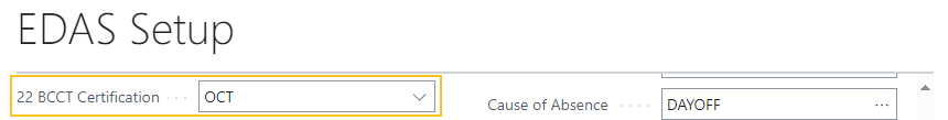EDAS Setup page 22 BCCT Certification field