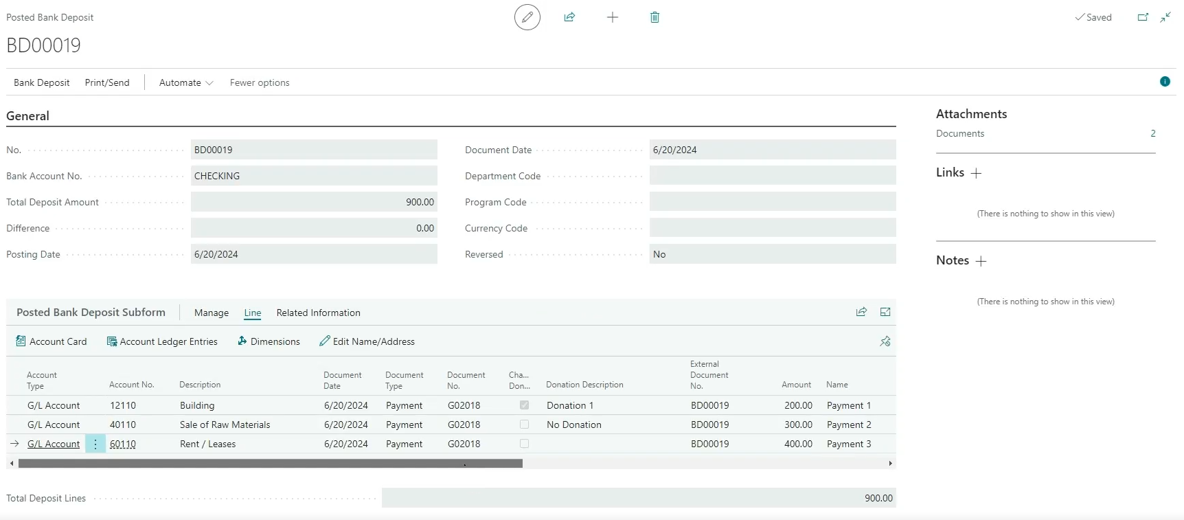 Posted Bank Deposit page