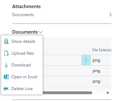 Documents FactBox actions