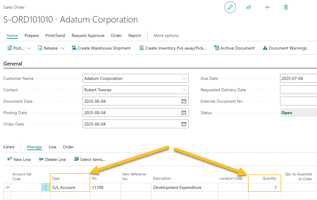 Sales Order page Default Quantity of 1