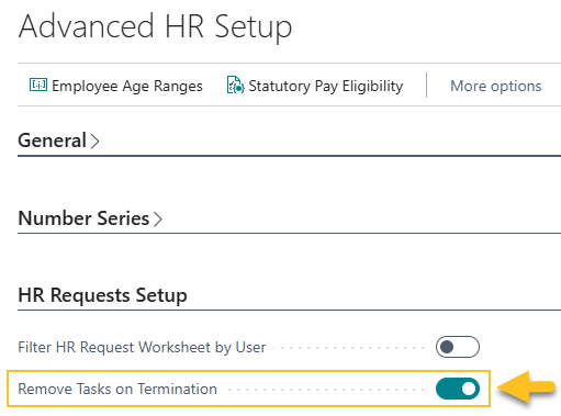 Advanced HR Setup page Remove Tasks on Termination field