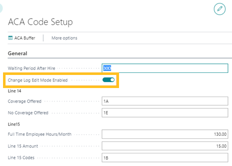 ACA change log table fields