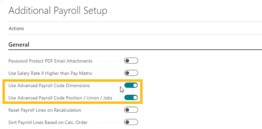 Advanced payroll code dimension & advanced payroll code position / union / jobs