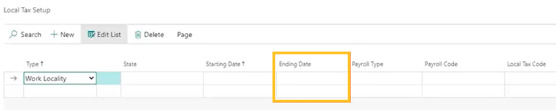 Local Tax Setup – Ending Date