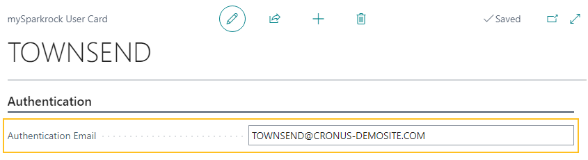 mySparkrock User Card page Authentication Email field