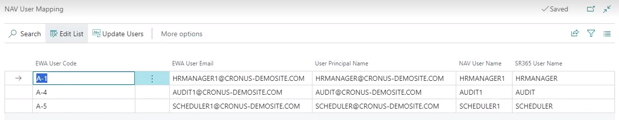 NAV User Mapping page