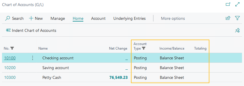 Chart of Accounts page move fields to the right side of the column layout