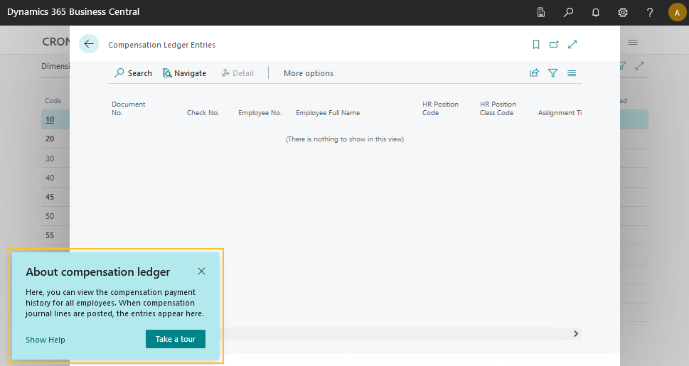 Compensation Ledger Entries page Teaching Tour