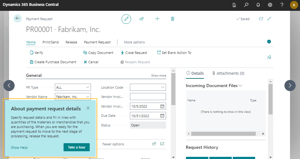 Payment Request page Teaching Tour