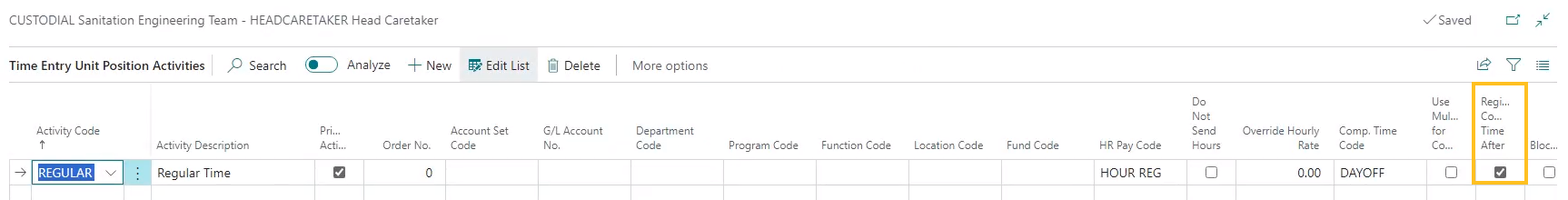 Time Entry Unit Position Activities page Register Comp. Time After Approval field