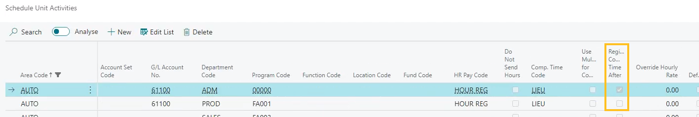 Schedule Unit Activities page Register Comp. Time After Approval field