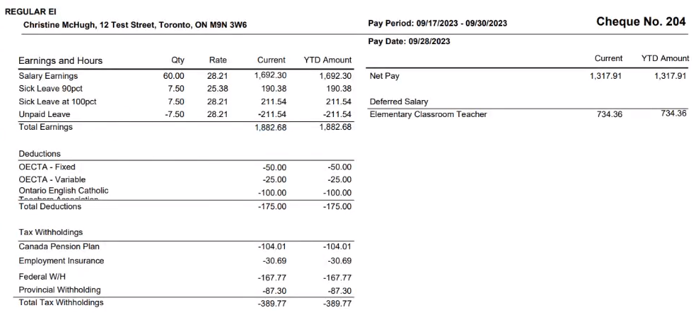 Pay stub example