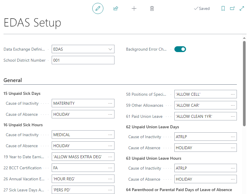 EDAS Setup page