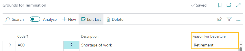 ROE Reason Codes page Reason For Departure field