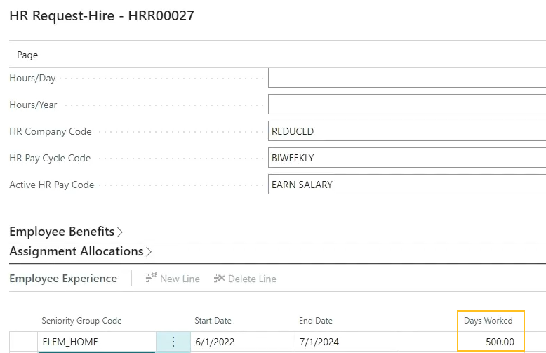 HR Request-Hire page Days Worked field