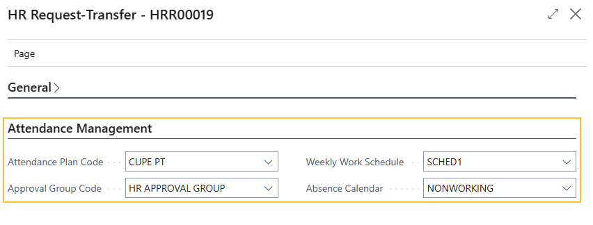 HR Request-Transfer page Attendance Management FastTab