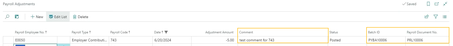 Payroll Adjustments page new fields