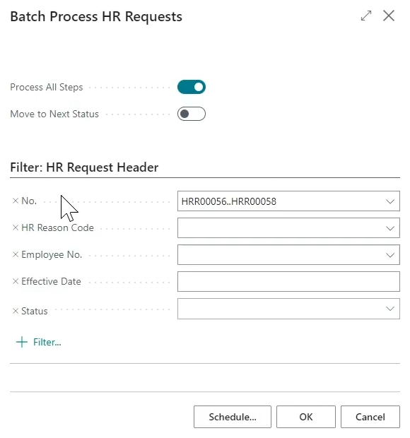 Batch Process HR Requests page