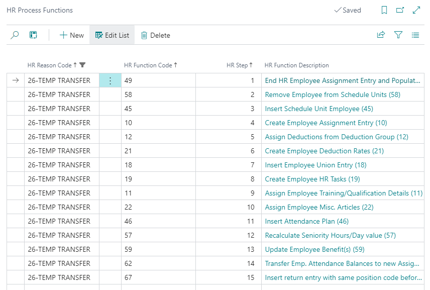 HR Process Functions page temporary assignment transfer