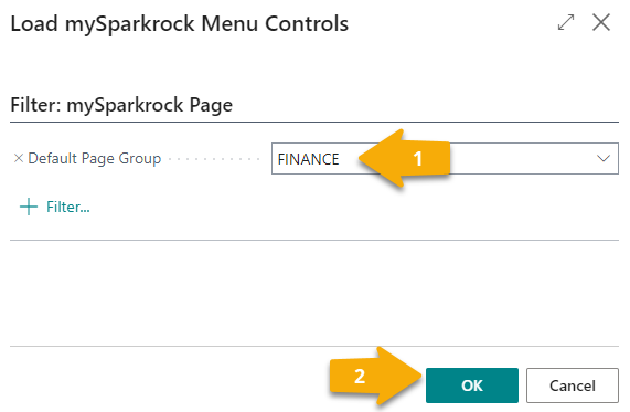 Load mySparkrock Menu Controls page Default Page Group FINANCE