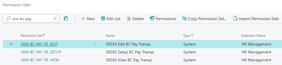 Permission Sets page BC pay transparency permissions