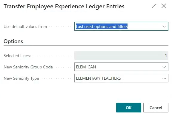 Transfer Employee Experience Ledger Entries page