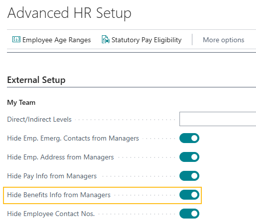 Advanced HR Setup page Hide Benefits Info from Managers field