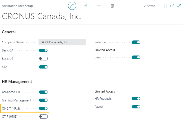 Application Area Setup ONE-T (HRIS) field