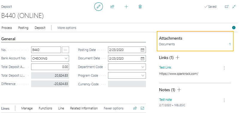 Deposit page Attachments FactBox