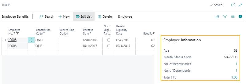 Employee Benefits page Employee Information FactBox