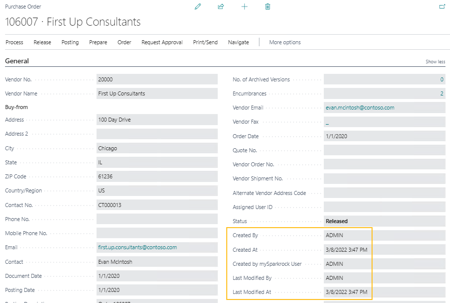 Purchase Order page - New fields