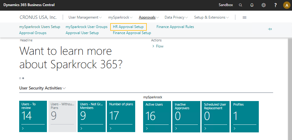 Security Administrator role center HR Approval Setup