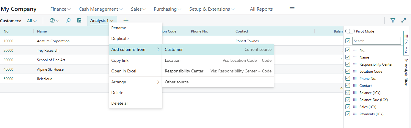 Add columns from option