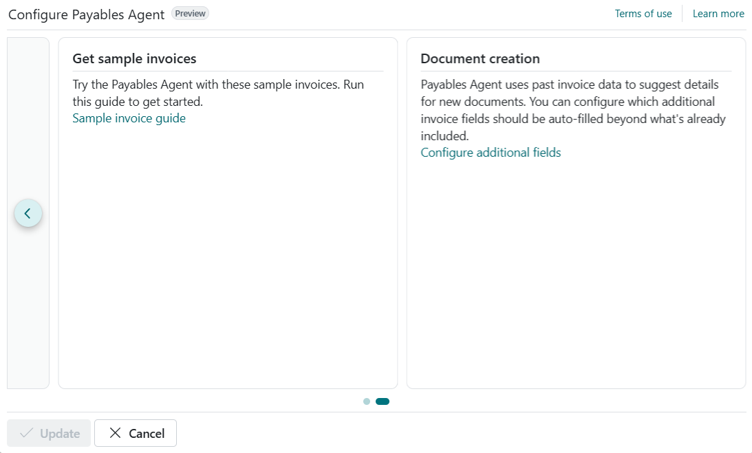 Shows the second page of the Payables Agent configuration wizard