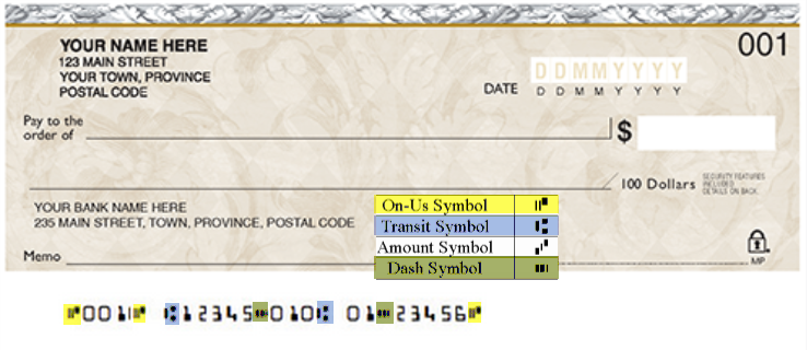 MICR symbols on check
